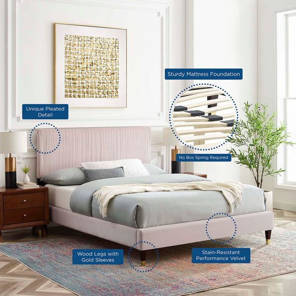 Peyton Performance Velvet Queen Platform Bed Pink MOD-6596-PNK