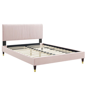 Peyton Performance Velvet Queen Platform Bed Pink MOD-6596-PNK