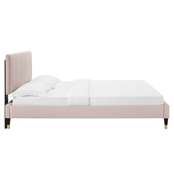 Peyton Performance Velvet Queen Platform Bed Pink MOD-6596-PNK