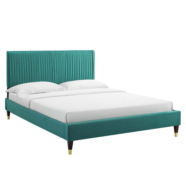 Peyton Performance Velvet Queen Platform Bed Teal MOD-6596-TEA