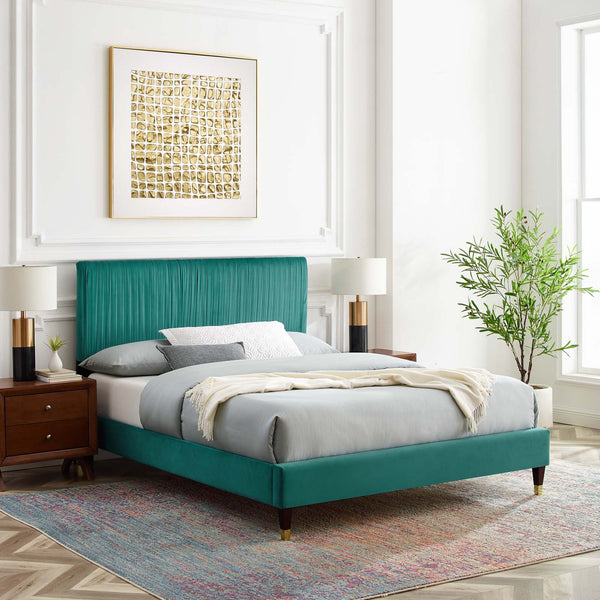 Peyton Performance Velvet Queen Platform Bed Teal MOD-6596-TEA