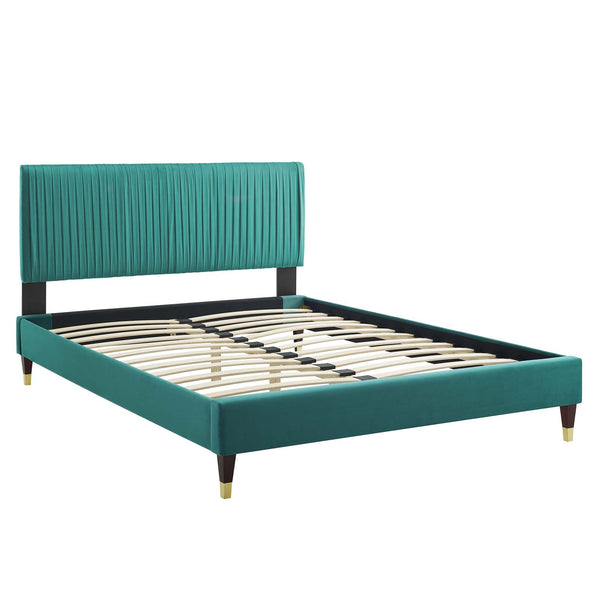 Peyton Performance Velvet Queen Platform Bed Teal MOD-6596-TEA