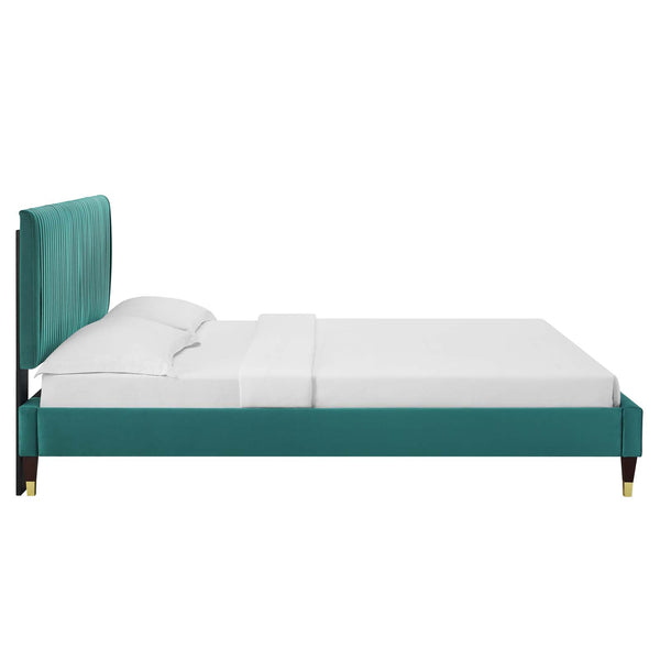 Peyton Performance Velvet Queen Platform Bed Teal MOD-6596-TEA