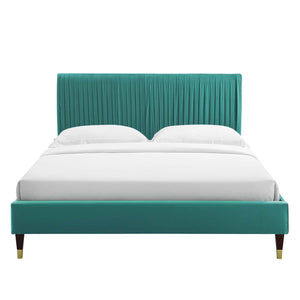 Peyton Performance Velvet Queen Platform Bed Teal MOD-6596-TEA
