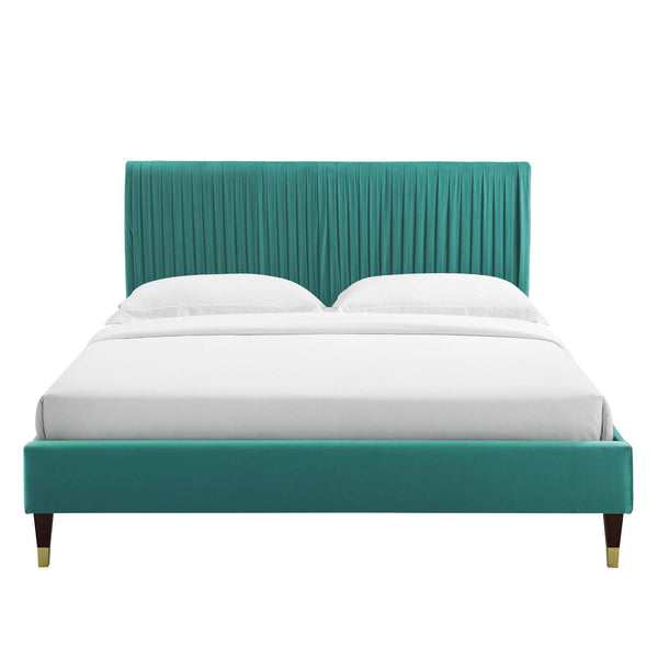 Peyton Performance Velvet Queen Platform Bed Teal MOD-6596-TEA