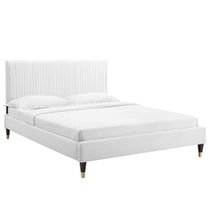Peyton Performance Velvet Queen Platform Bed White MOD-6596-WHI