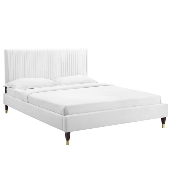 Peyton Performance Velvet Queen Platform Bed White MOD-6596-WHI