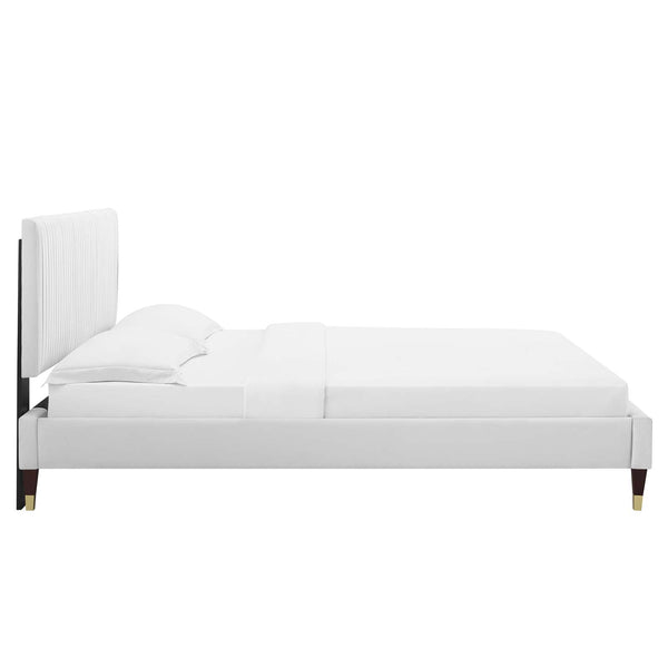 Peyton Performance Velvet Queen Platform Bed White MOD-6596-WHI