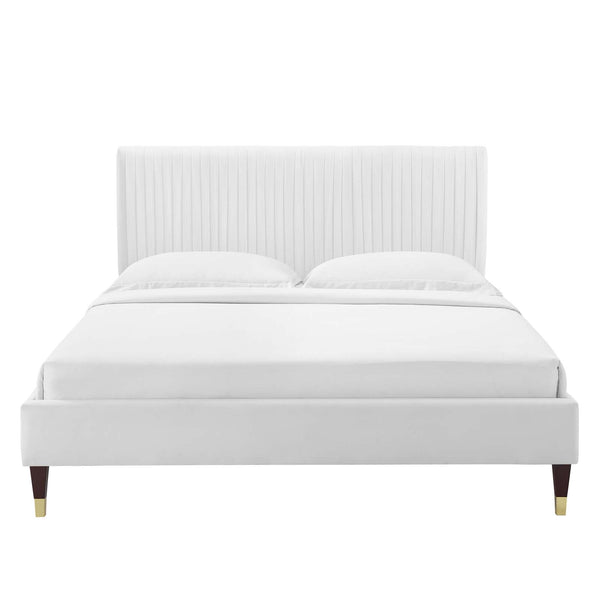 Peyton Performance Velvet Queen Platform Bed White MOD-6596-WHI
