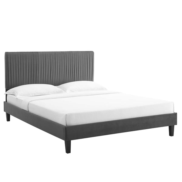Peyton Performance Velvet Queen Platform Bed Charcoal MOD-6597-CHA