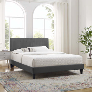 Peyton Performance Velvet Queen Platform Bed Charcoal MOD-6597-CHA