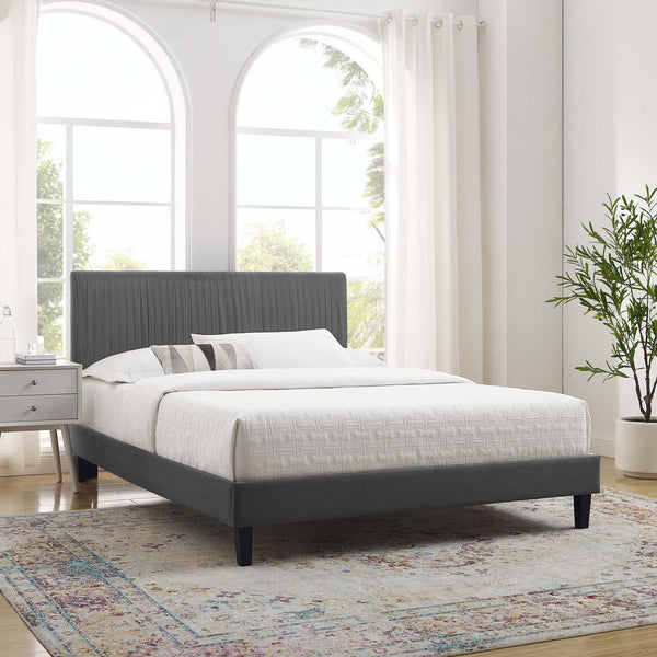 Peyton Performance Velvet Queen Platform Bed Charcoal MOD-6597-CHA