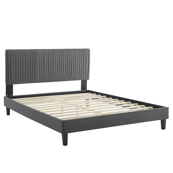 Peyton Performance Velvet Queen Platform Bed Charcoal MOD-6597-CHA