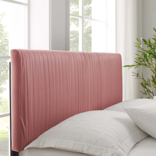 Peyton Performance Velvet Queen Platform Bed Dusty Rose MOD-6597-DUS