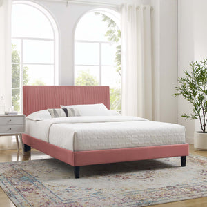 Peyton Performance Velvet Queen Platform Bed Dusty Rose MOD-6597-DUS