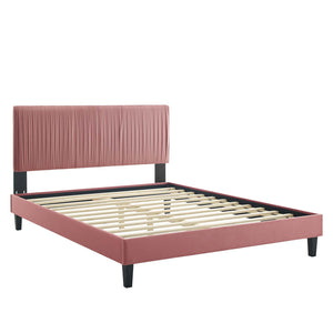 Peyton Performance Velvet Queen Platform Bed Dusty Rose MOD-6597-DUS