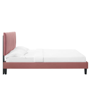 Peyton Performance Velvet Queen Platform Bed Dusty Rose MOD-6597-DUS