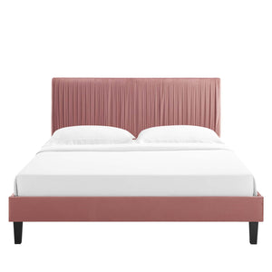 Peyton Performance Velvet Queen Platform Bed Dusty Rose MOD-6597-DUS