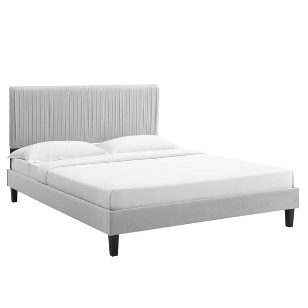 Peyton Performance Velvet Queen Platform Bed Light Gray MOD-6597-LGR