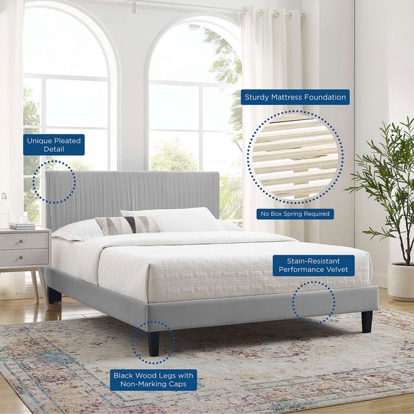 Peyton Performance Velvet Queen Platform Bed Light Gray MOD-6597-LGR