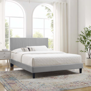 Peyton Performance Velvet Queen Platform Bed Light Gray MOD-6597-LGR