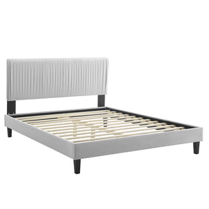 Peyton Performance Velvet Queen Platform Bed Light Gray MOD-6597-LGR
