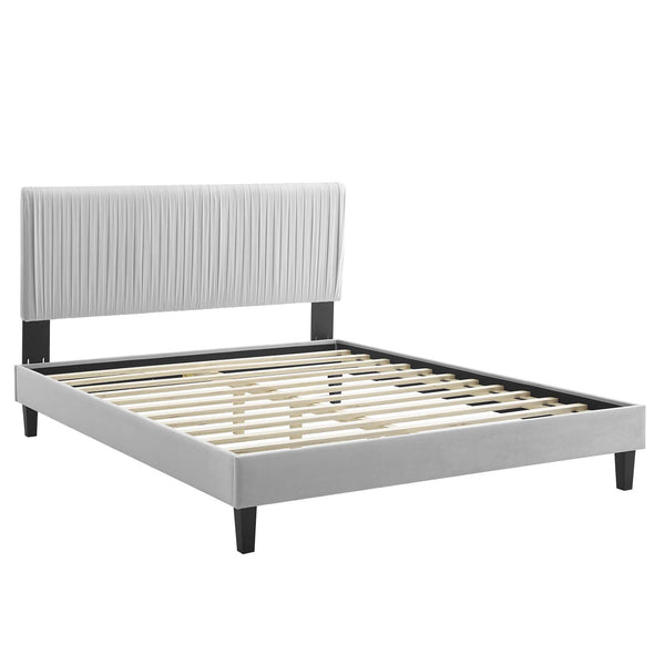 Peyton Performance Velvet Queen Platform Bed Light Gray MOD-6597-LGR