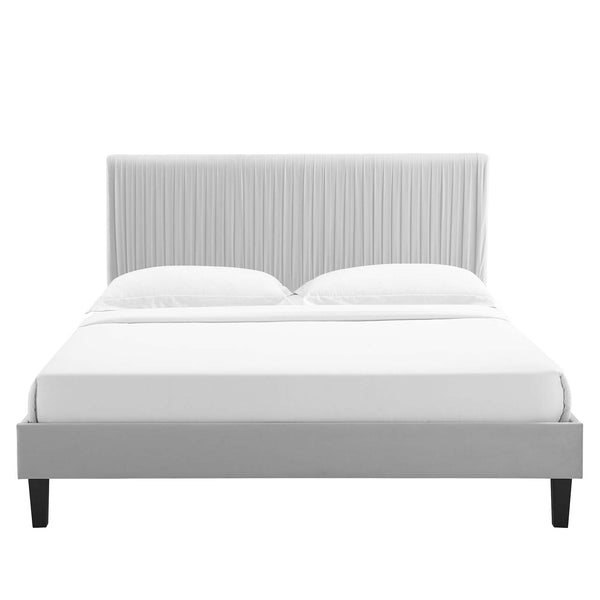 Peyton Performance Velvet Queen Platform Bed Light Gray MOD-6597-LGR