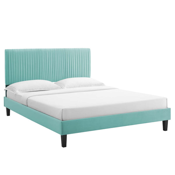 Peyton Performance Velvet Queen Platform Bed Mint MOD-6597-MIN