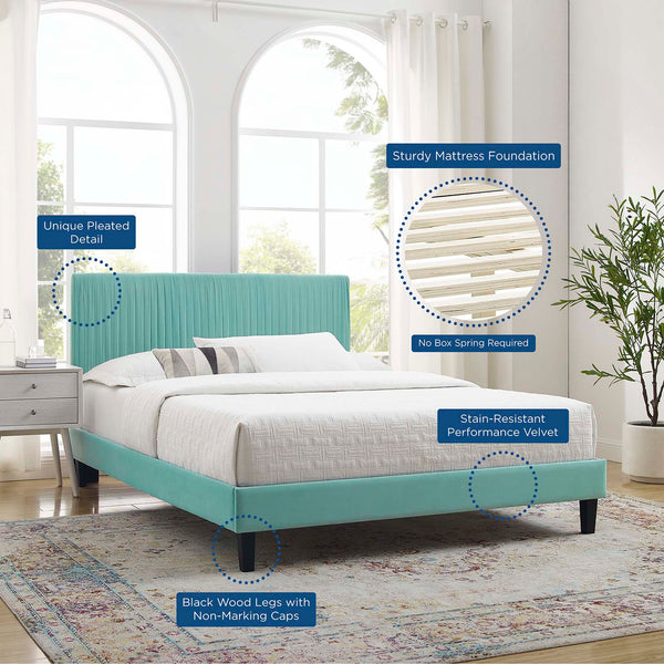 Peyton Performance Velvet Queen Platform Bed Mint MOD-6597-MIN