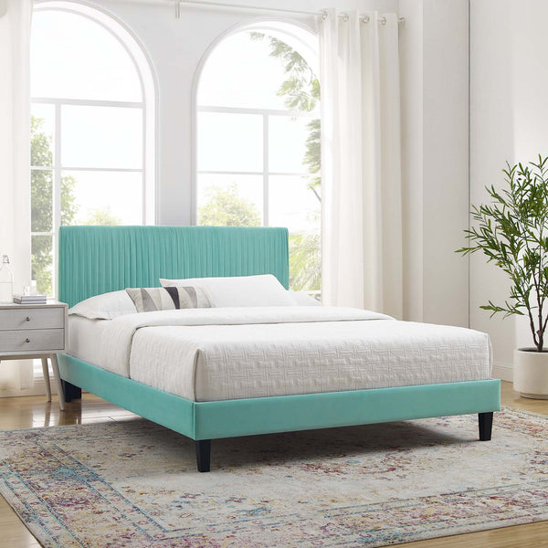 Peyton Performance Velvet Queen Platform Bed Mint MOD-6597-MIN