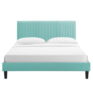 Peyton Performance Velvet Queen Platform Bed Mint MOD-6597-MIN