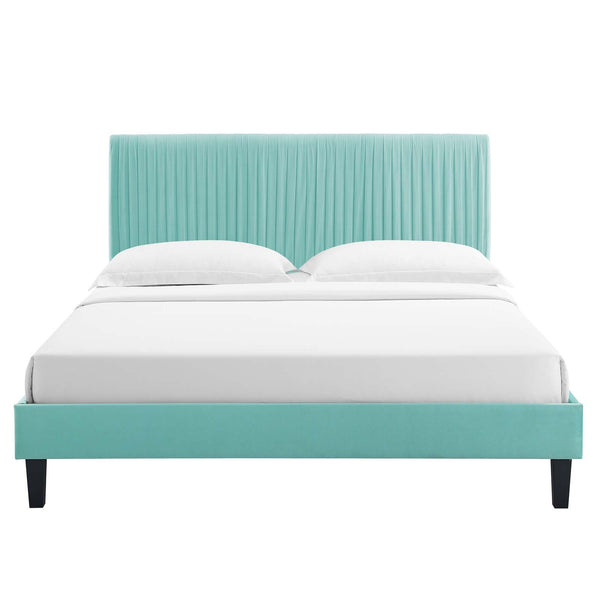Peyton Performance Velvet Queen Platform Bed Mint MOD-6597-MIN