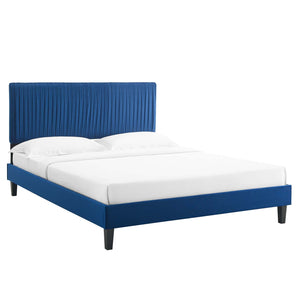 Peyton Performance Velvet Queen Platform Bed Navy MOD-6597-NAV