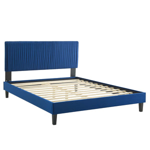 Peyton Performance Velvet Queen Platform Bed Navy MOD-6597-NAV