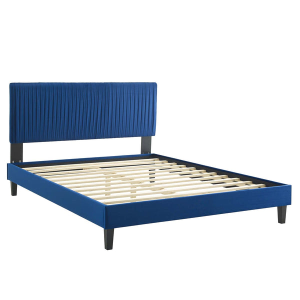 Peyton Performance Velvet Queen Platform Bed Navy MOD-6597-NAV