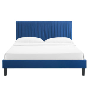 Peyton Performance Velvet Queen Platform Bed Navy MOD-6597-NAV