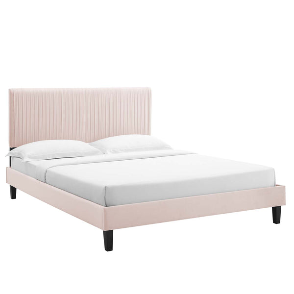 Peyton Performance Velvet Queen Platform Bed Pink MOD-6597-PNK
