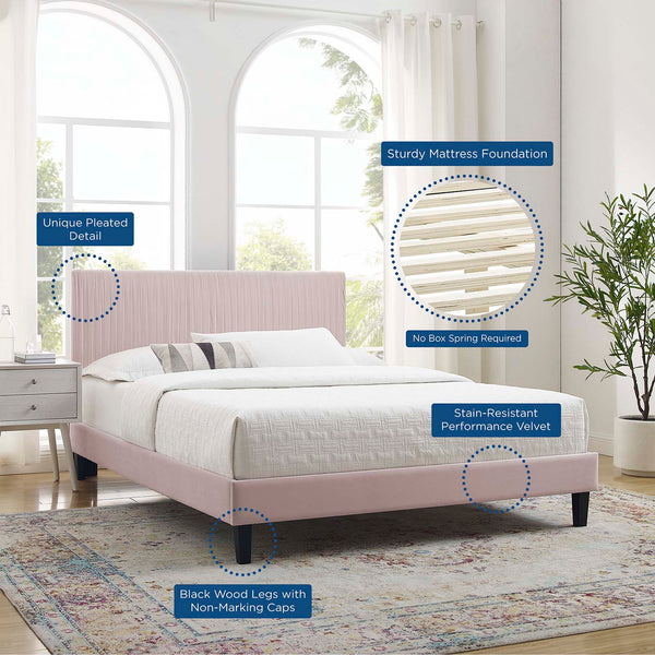 Peyton Performance Velvet Queen Platform Bed Pink MOD-6597-PNK