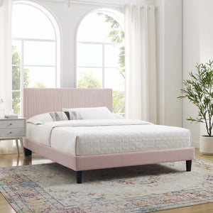 Peyton Performance Velvet Queen Platform Bed Pink MOD-6597-PNK