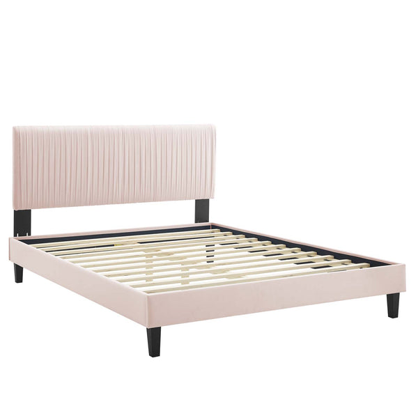 Peyton Performance Velvet Queen Platform Bed Pink MOD-6597-PNK
