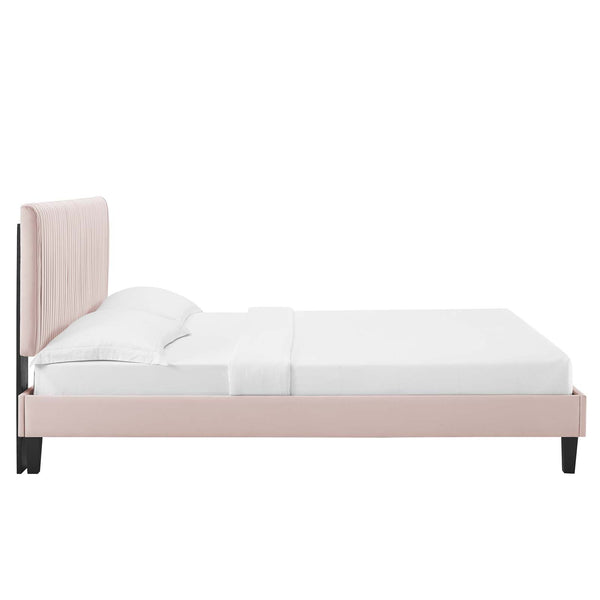 Peyton Performance Velvet Queen Platform Bed Pink MOD-6597-PNK