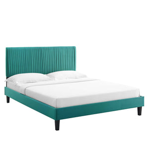 Peyton Performance Velvet Queen Platform Bed Teal MOD-6597-TEA