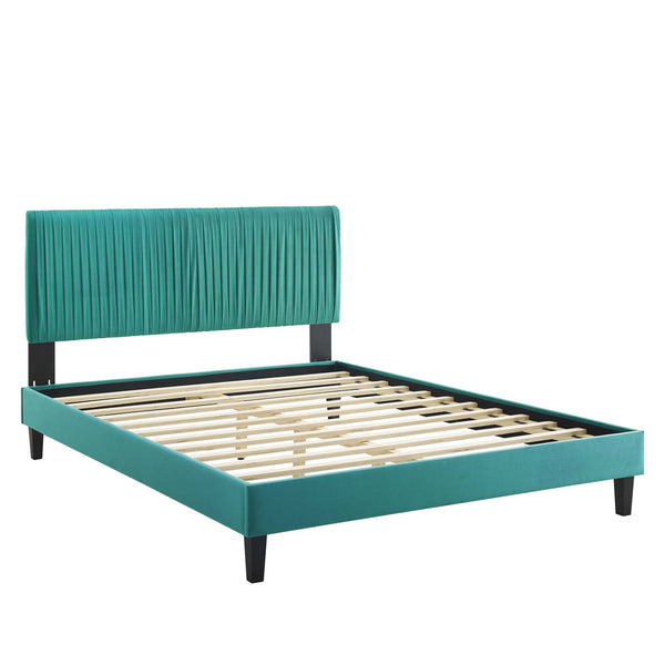 Peyton Performance Velvet Queen Platform Bed Teal MOD-6597-TEA