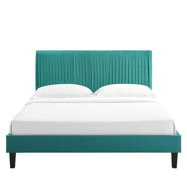 Peyton Performance Velvet Queen Platform Bed Teal MOD-6597-TEA