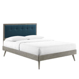 Willow King Wood Platform Bed With Splayed Legs Gray Azure MOD-6638-GRY-AZU