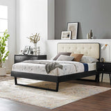 Bridgette King Wood Platform Bed With Angular Frame Black Beige MOD-6644-BLK-BEI