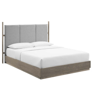 Merritt Upholstered Queen Platform Bed Oak Light Gray MOD-6680-OAK-LGR