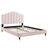 Elise Queen Performance Velvet Platform Bed Pink MOD-6691-PNK