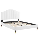 Elise Queen Performance Velvet Platform Bed White MOD-6691-WHI